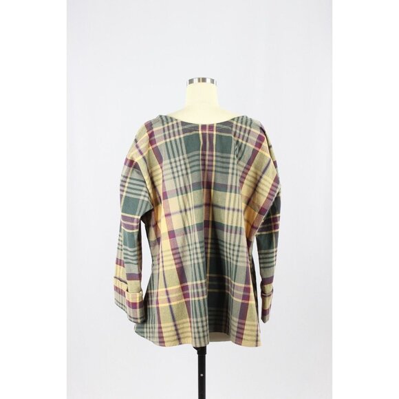 Vintage 00's Yellow Green Plaid Cotton Canvas Open Front Jacket, One Size - Picture 3 of 14